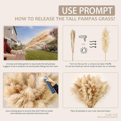 55inch 15pcs Tall Pampas Grass for Floor Vase-Dried Pampas Grass Decor Tall Brown Large Pompas Grass Floral-Long Fluffy Pompas Grass for Living Room,Farmhouse,Entryway,Wedding and Boho Home Decor