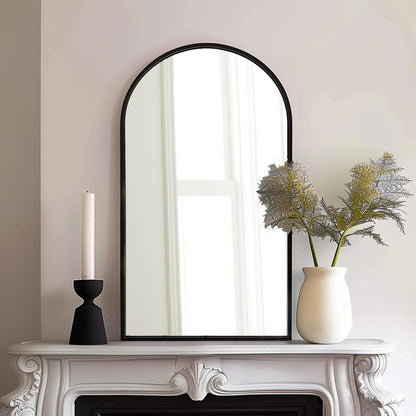 Dewfig 65"x 22" Arched Window pane Full Length Mirror, Wall Mirror, Floor Standing Mirrors, Farmhouse Long Full Body Mirrors Wall Mounted for Living Room, Bedroom, Entryway, Fireplace, Black