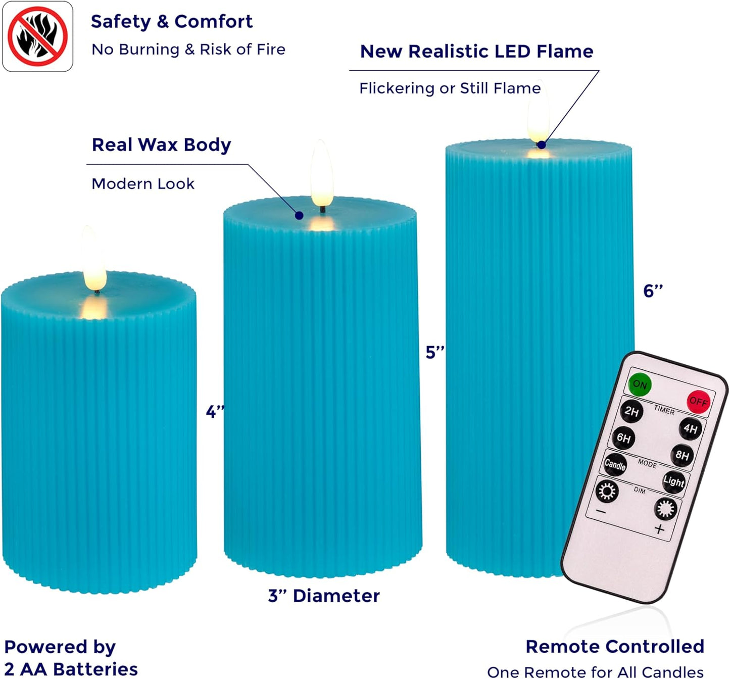 VENTA Set of 3 Warm Ivory Pillar Candles | Real Wax Battery Operated Candles with Flickering Flame | Timeless Year-Round Decor for Weddings, Mantels & Centerpieces