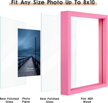 MUYE 11x14 Floating Frame Set of 2,Double Glass Rustic Frame,Display Any Size Photo up to 11x14,Wall Mount or Tabletop Standing,Natural
