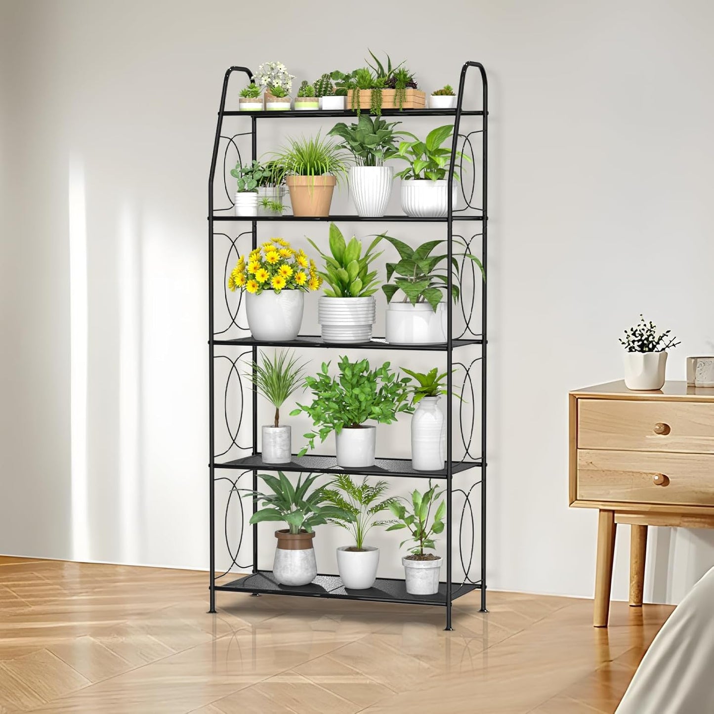 VyGrow Plant Stand, 4 Tier Plant Shelf for Indoor Outdoor, Heavy Duty Metal Tall Plant Stands Holder Rack for Living Room Balcony and Garden, Black