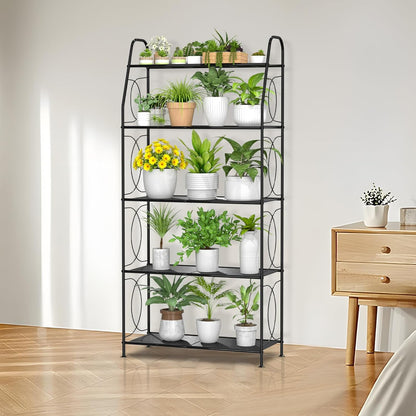 VyGrow Plant Stand, 4 Tier Plant Shelf for Indoor Outdoor, Heavy Duty Metal Tall Plant Stands Holder Rack for Living Room Balcony and Garden, Black