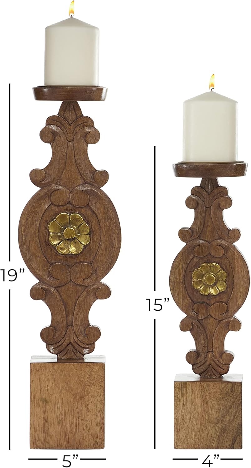 Deco 79 Metal Abstract Decorative Candle Holder Mushroom Inspired Candle Stand, Set of 2 Candlestick Holder 11", 14"H, Gold