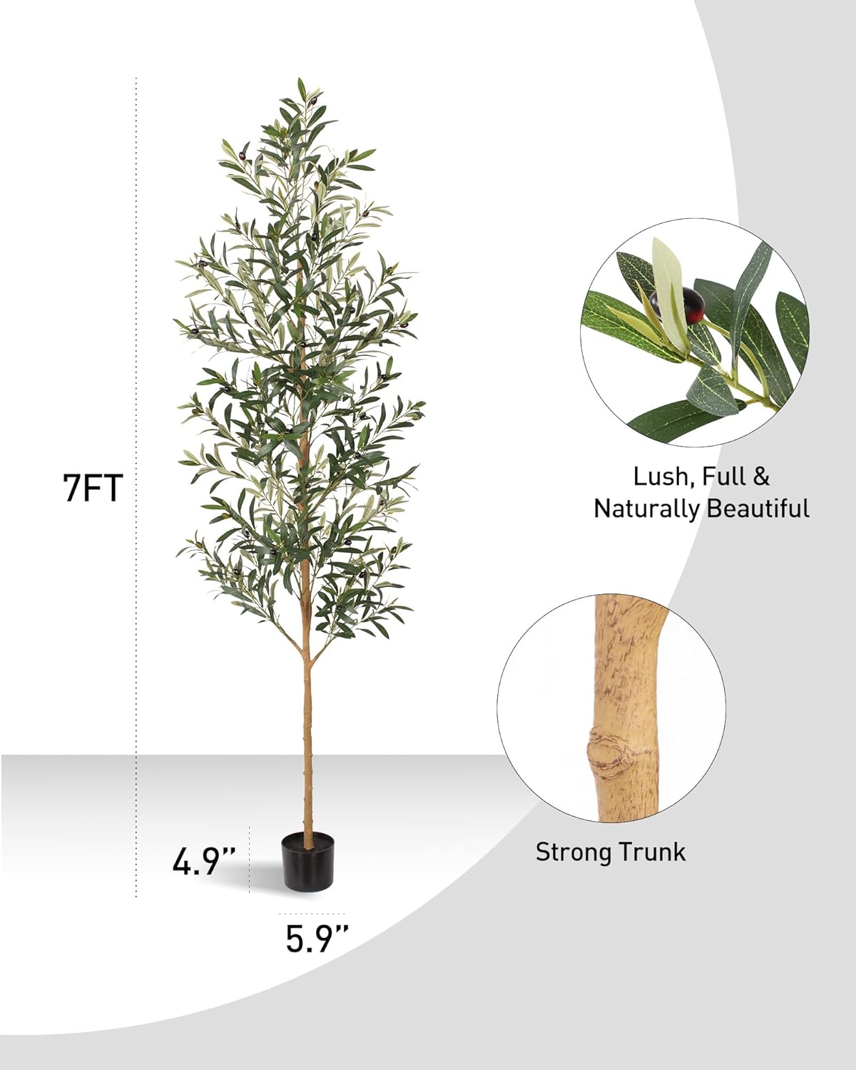 FLOWORLD 6FT Olive Trees Artificial Indoor, Tall Faux Olive Tree 6FT (72in) with Natural Wood Trunk & Realistic Olives, Stable Base, Pet Friendly Artificial Plant for Home Office, Living Room, Outdoor