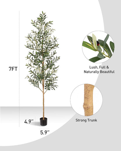 FLOWORLD 6FT Olive Trees Artificial Indoor, Tall Faux Olive Tree 6FT (72in) with Natural Wood Trunk & Realistic Olives, Stable Base, Pet Friendly Artificial Plant for Home Office, Living Room, Outdoor