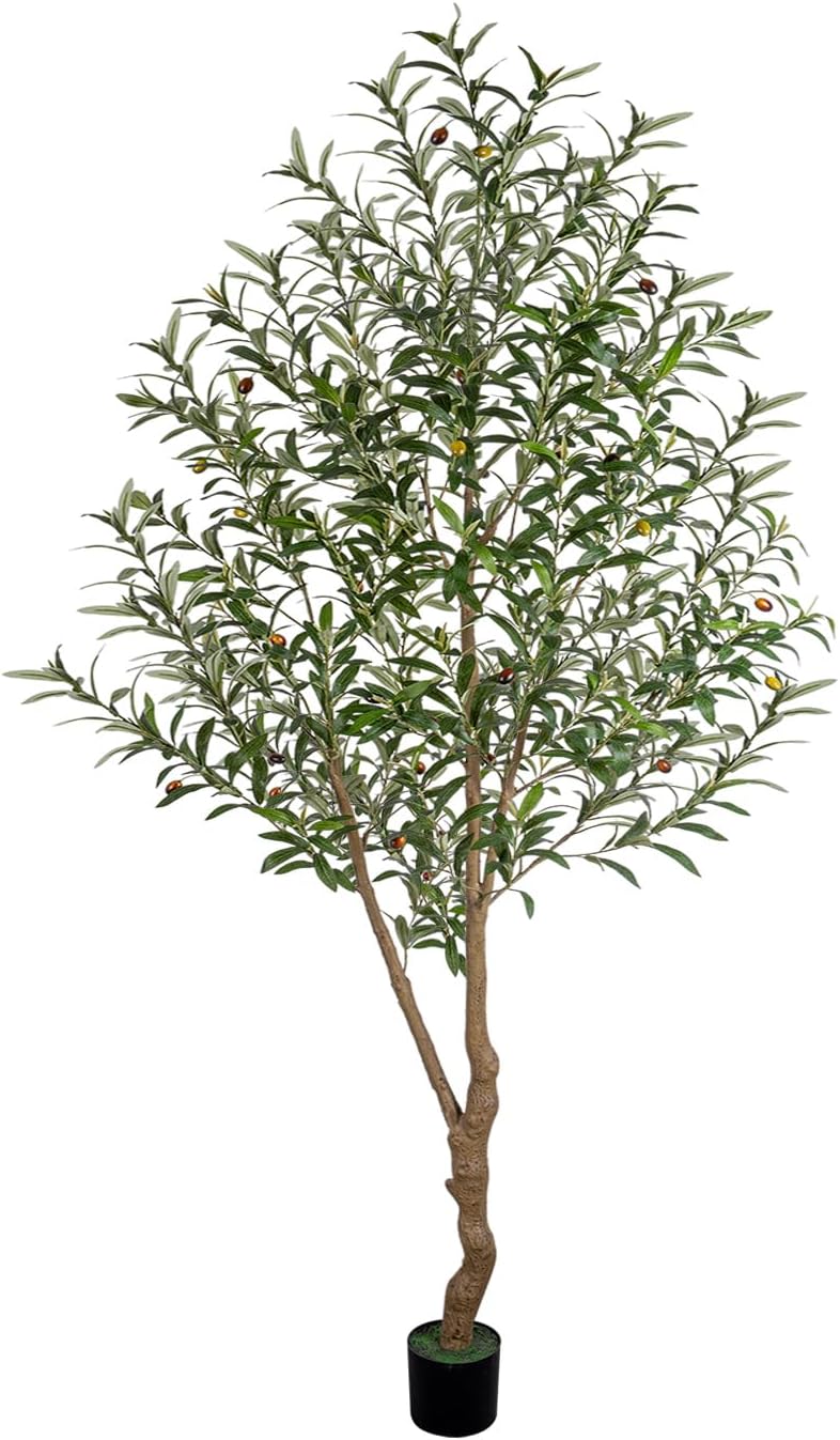 Artificial Olive Tree 6FT Tall Faux Olive Tree Artificial Indoor with Natural Wood Trunk and Lifelike Fruits Realistic Black Potted Interior for Home Office Living Room Decor