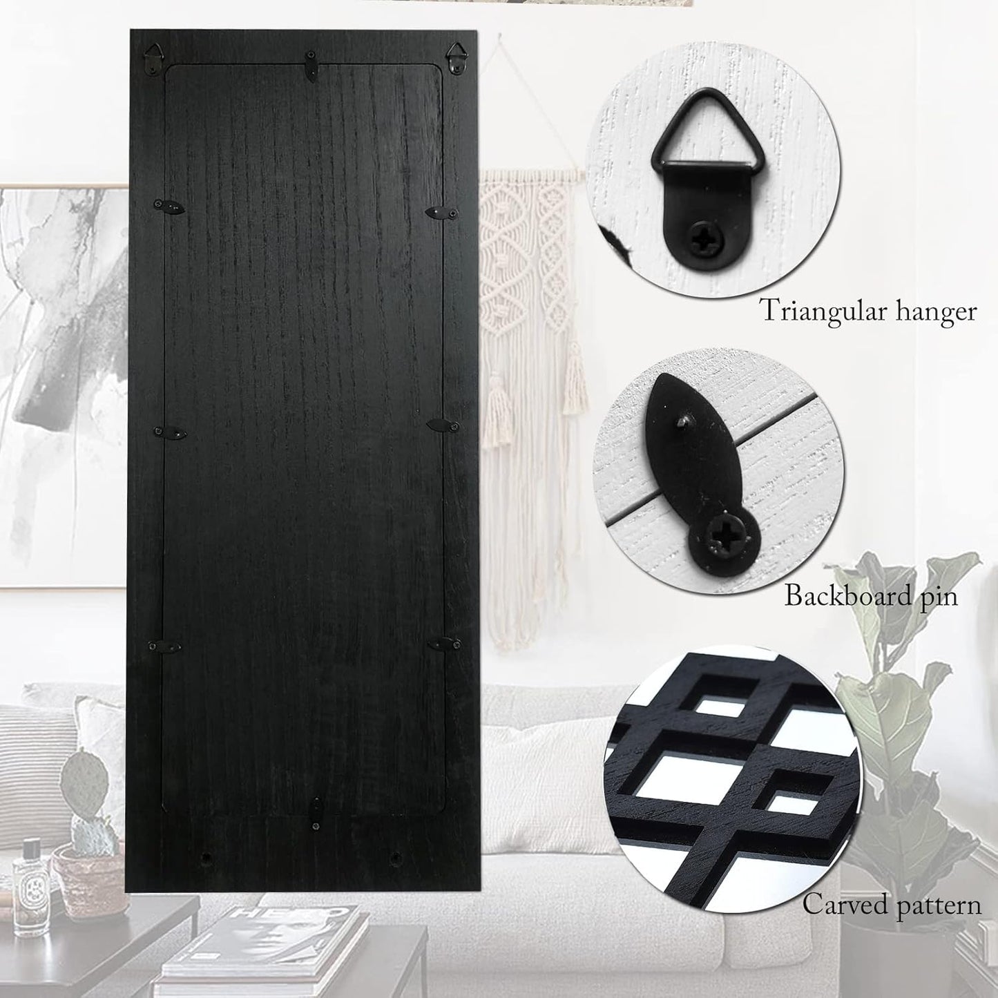 Wood Wall Sconce Candle Holder Set 2, Rustic Wall-Mount Candle Holders, Farmhouse Hanging Wall Décor, Carved Wood Frame, Mirrored Candle Holder (Distressed White)