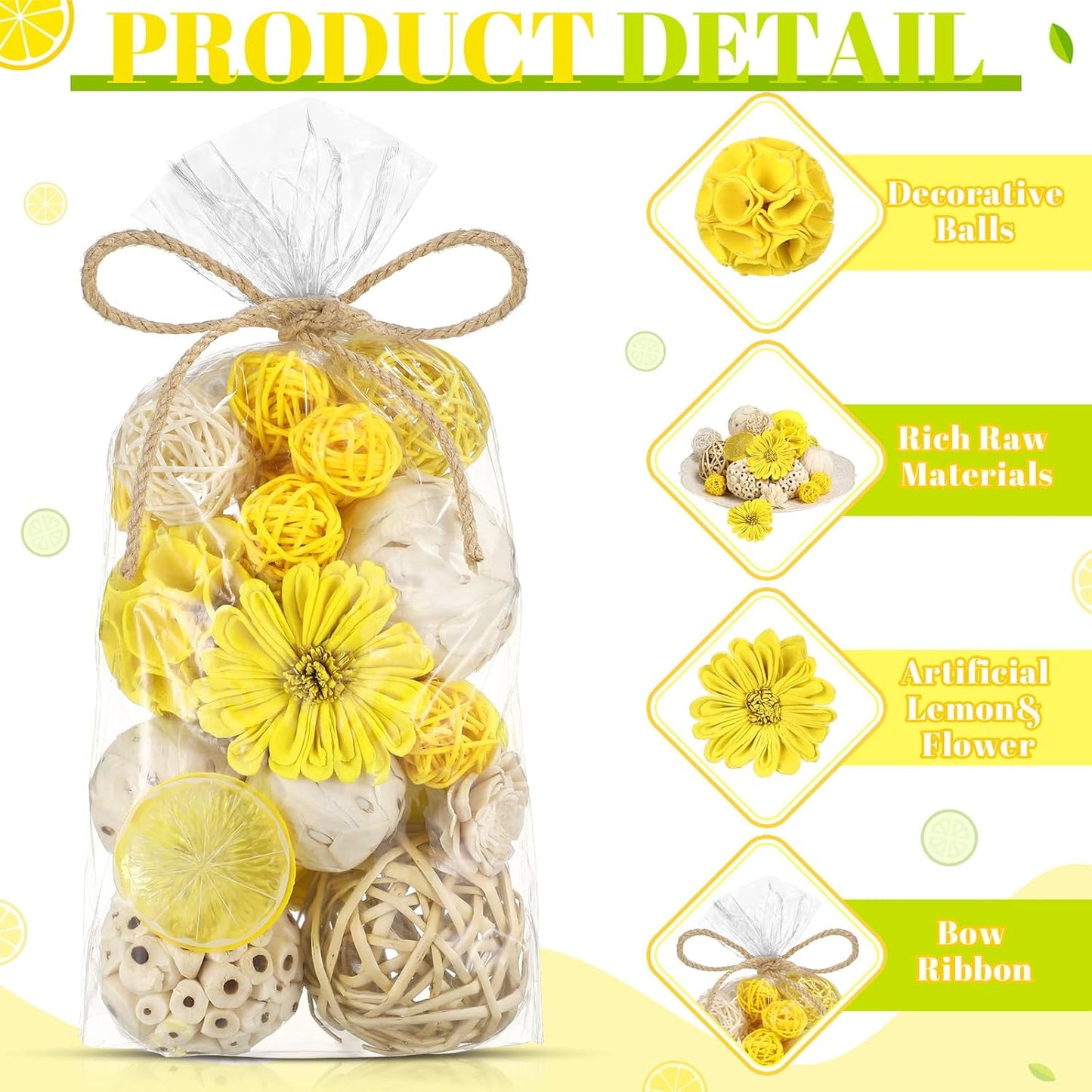 Riceshoot 2 Pack Decorative Balls Potpourri Bowl Filler Decor Natural Vase Bowl Filler Assorted Spherical Rattan Twigs Wicker Balls Cotton for Home Centerpiece(White)