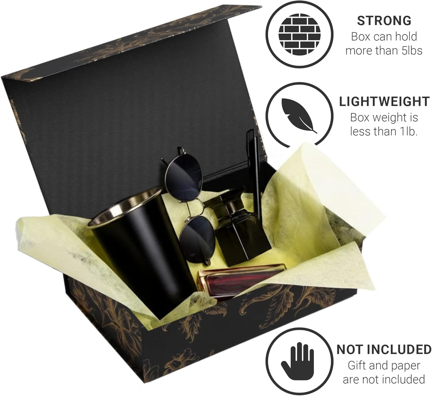 Luxury Keepsake Gift Box | Gold Floral Decorative Boxes with Magnetic Lids for Presents, Wedding Memory Box, and Bridal Gifts. 11.5" x 7.5" x 3.5"