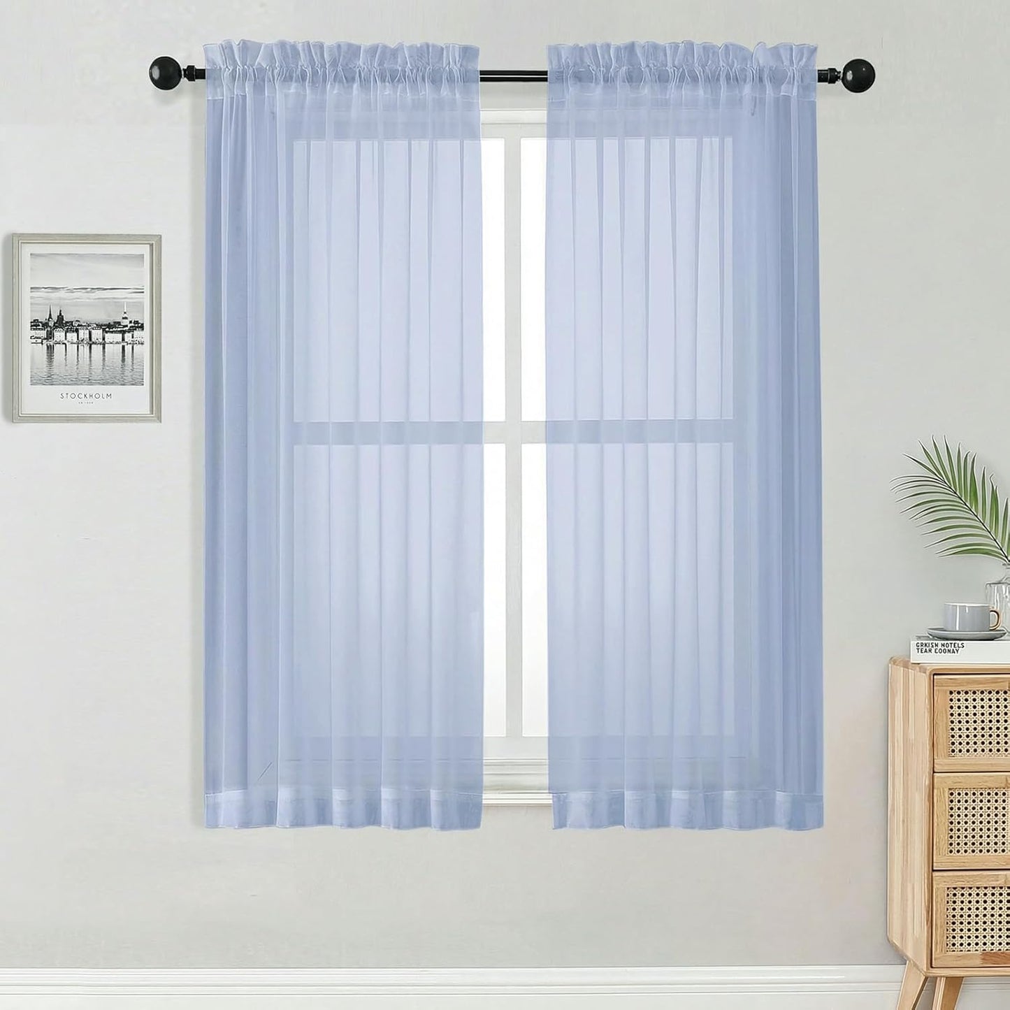 OWENIE Sheer Curtains 84 inches Long 2 Panels Set for Living Room/Bedroom, Rod Pocket Voile Sheer Panel Drapes, White, 2pcs, Each 42" W x 84" L - Colors A