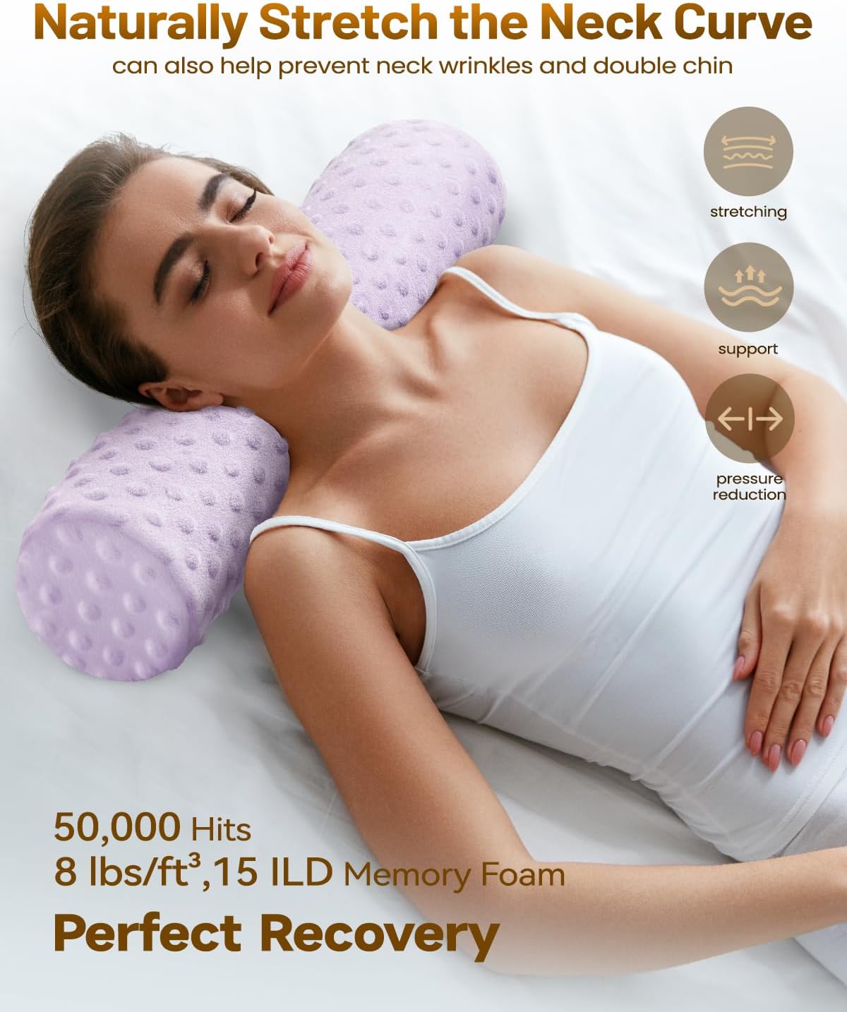 Memory Foam 4" Round Pillow, Cervical Neck Pillow for Pain Relief, Cylinder Pillows 18"x 4", Removable Cover, Neck Roll Pillow for Sleeping, Velvet Dots, Pink