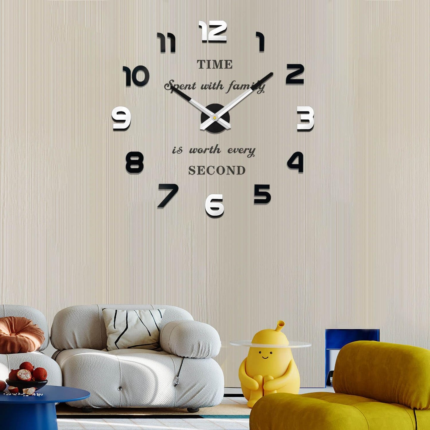 VANGOLD Large Wall Clocks for Living Room Decor, Decorative Wall Clocks Battery Operated (Black Wall Decor)