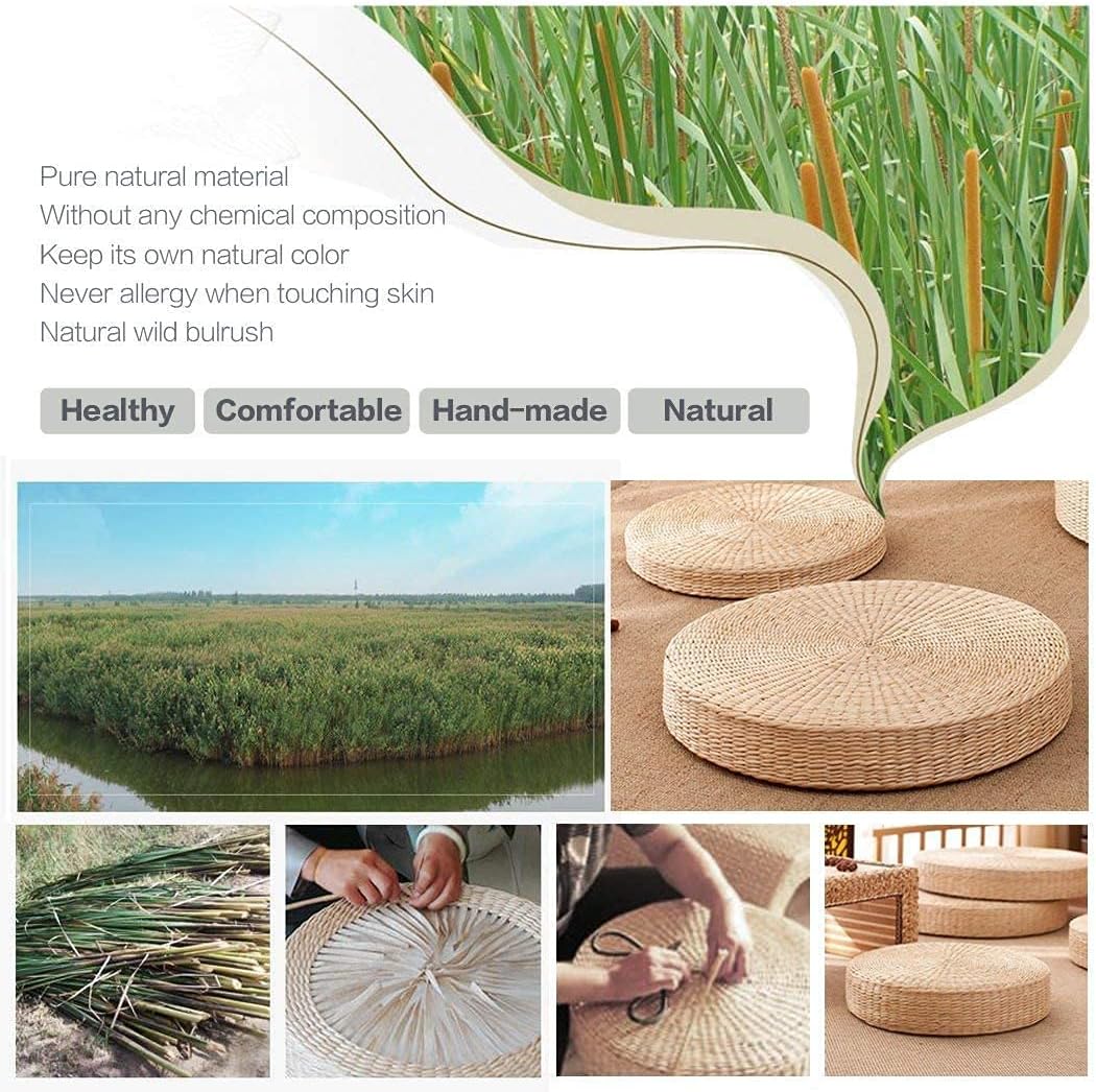 HUAWELL 2 Pack Tatami Floor Pillow Sitting Cushion Bigger Size,Round Padded Room Floor Straw Mat for Outdoor Seat (Dia: 19.7)