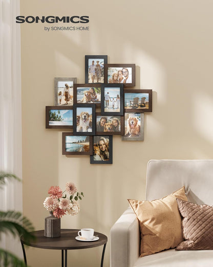 SONGMICS 4x6 Collage Picture Frames, 10-Pack Photo Collage Frame for Wall Decor, Glass Front, Assembly Required, Ink Black URPF20BK