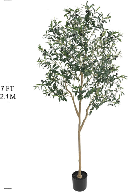 Artificial Olive Tree for Living Room Decor, 6FT Bendable Fake Plants Artificial Indoor, Faux Silk Plant Fake Trees in Potted with Oliver Branch Leaves and Fruits for Modern Home House Office Décor