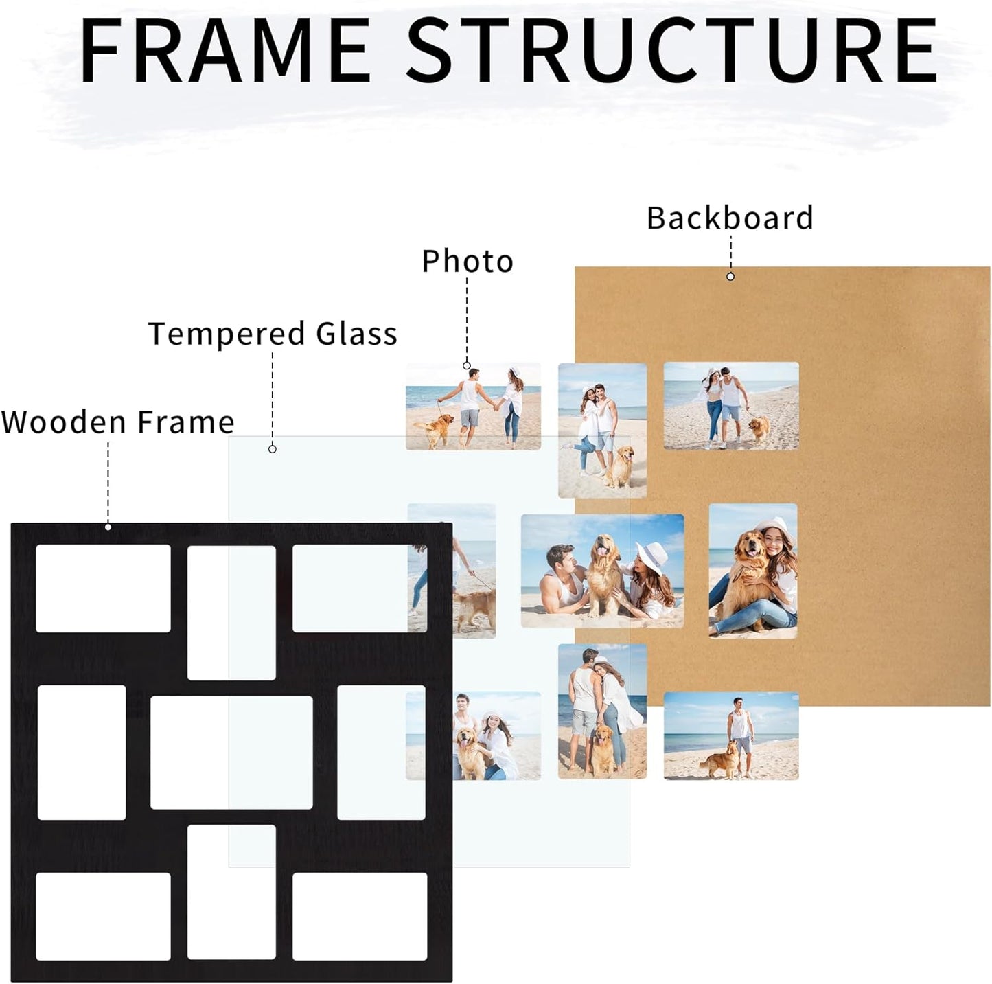YESKAY 4x6 Picture Frame Collage for Wall Decor, Multiple Photo Collage Frames with Tempered Glass, 7-Opening for 4 x 6 Picture Frames, Rustic Brown, 1 Pack