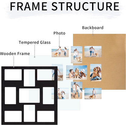 YESKAY 4x6 Picture Frame Collage for Wall Decor, Multiple Photo Collage Frames with Tempered Glass, 7-Opening for 4 x 6 Picture Frames, Rustic Brown, 1 Pack