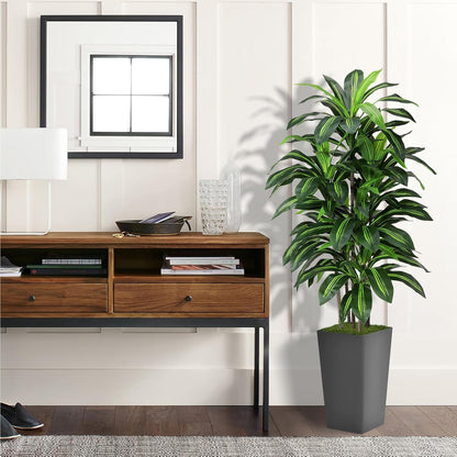 Artificial Dracaena Plant Indoor 5FT - Fake Tree with White Tall Planter - Faux Yucca Tall Fake Floor Plant in Pot - Artificial Trees for Home Office Living Room Decor Indoor