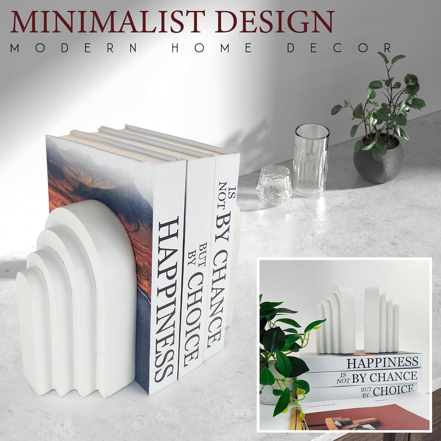 Heavy Duty Book Ends for Shelves, Decorative Book Stopper for Shelves, Resin Decor Bookends for Heavy Books, Modern Home Decor Aesthetic Bookend Aesthetically Pleasing Layered Arch Design, Set of 2