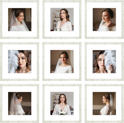 12x12 Picture Frame Set of 9, Display Pictures 8x8 with Mat or 12x12 without Mat, Multi Collage Gallery Square Photo Frames for Wall or Tabletop, Black
