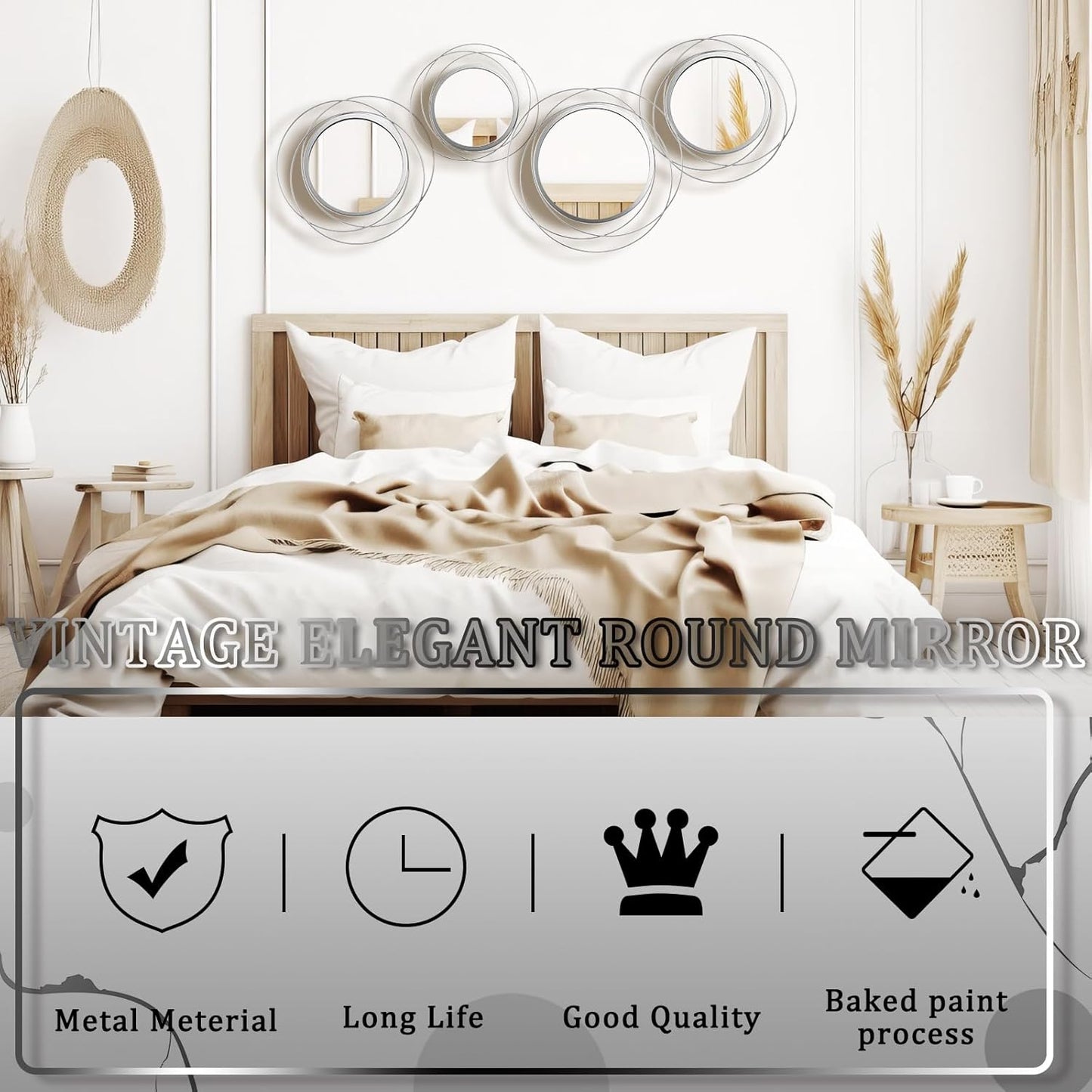 Hicarer 4 Pcs Decorative Wall Mirror Round Modern Circle Mounted Mirror Metal Wall Art Decor for Bedroom Living Room Entryway Dining Room Hallway(Gold)