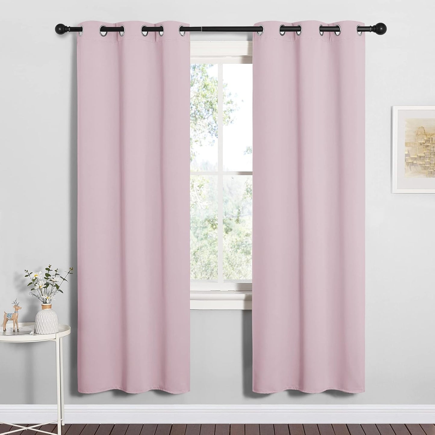 NICETOWN Halloween Pitch Black Solid Thermal Insulated Grommet Blackout Curtains/Drapes for Bedroom Window (2 Panels, 42 inches Wide by 63 inches Long, Black) - Colors B