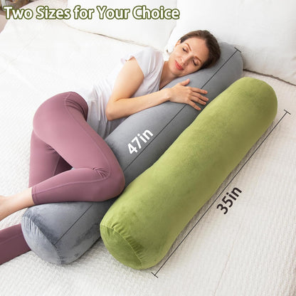 1 MIDDLE ONE Body Pillow for Adults, Bolster Pillow with Removable Velvet Cover, Long Round Cervical Roll Pillow, 47 x 7.87 Inches, Grey