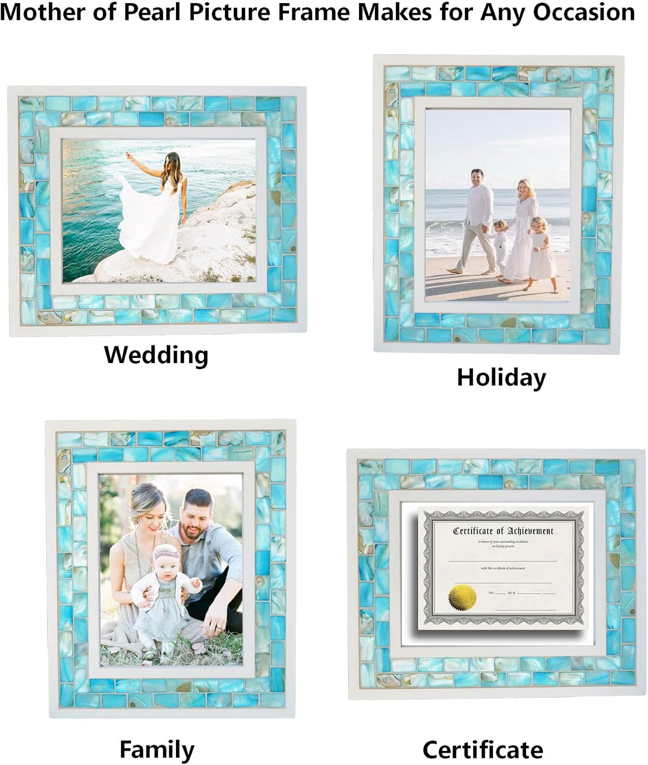 Silver Plate Picture Frame 5x7 Mother of Pearl 5 by 7 Photo Frame Mosaic Glass Tabletop Frame (Grey+ White,1pc)
