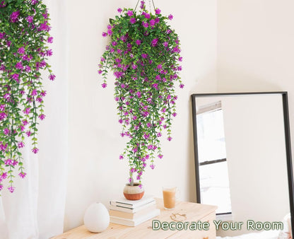 RECUTMS Artificial Hanging Plants Fake Hanging Plant Faux Eucalyptus Leaf Greenery Vine Outdoor UV Resistant Plastic Plants Home Garden Wedding Party Indoor Outdoor Decorations(White)