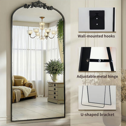 Dewfig Arched Full Length Mirror, 76"x34" Large Floor Mirror, Full Body Mirrors for Leaning or Hanging, Standing Mirrors for Bedroom, Living Room,Dressing Room, Aluminum Alloy Frame, Black