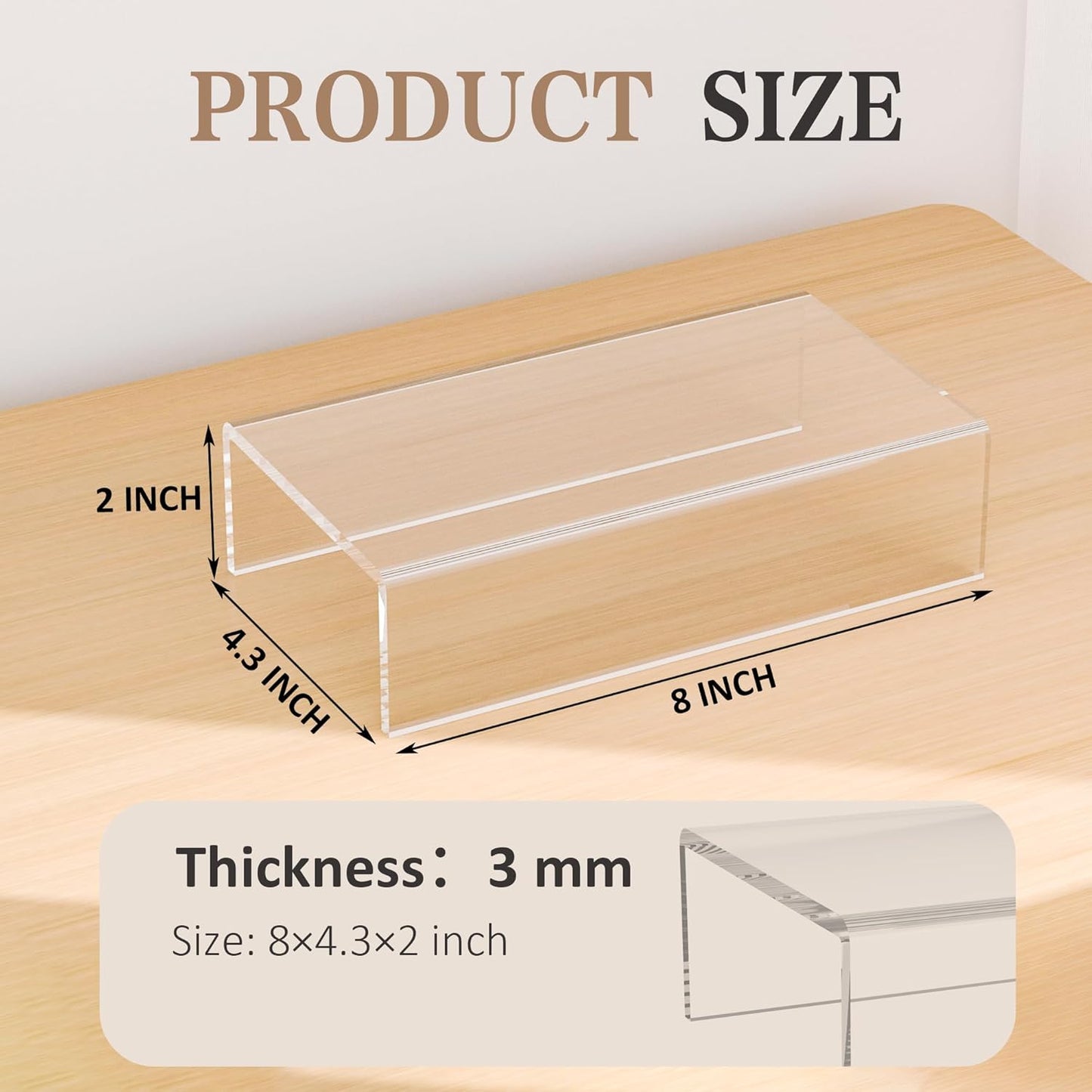 Sezanrpt Acrylic Shelf Riser 12x4.7x3 pack of 2, Desktop Rectangular Acrylic Tray Pedestal Stand for Funko Pop Figure, Bags, 12x4.7x3 Inch