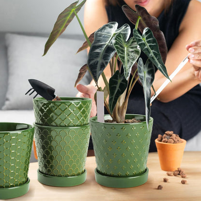 EFISPSS Flower Planter –5 inch Ceramic Plant Pots with Drainage Hole and Ceramic Tray - Gardening Home Desktop Office Windowsill Decoration Gift Set of 4 - Plants NOT Included