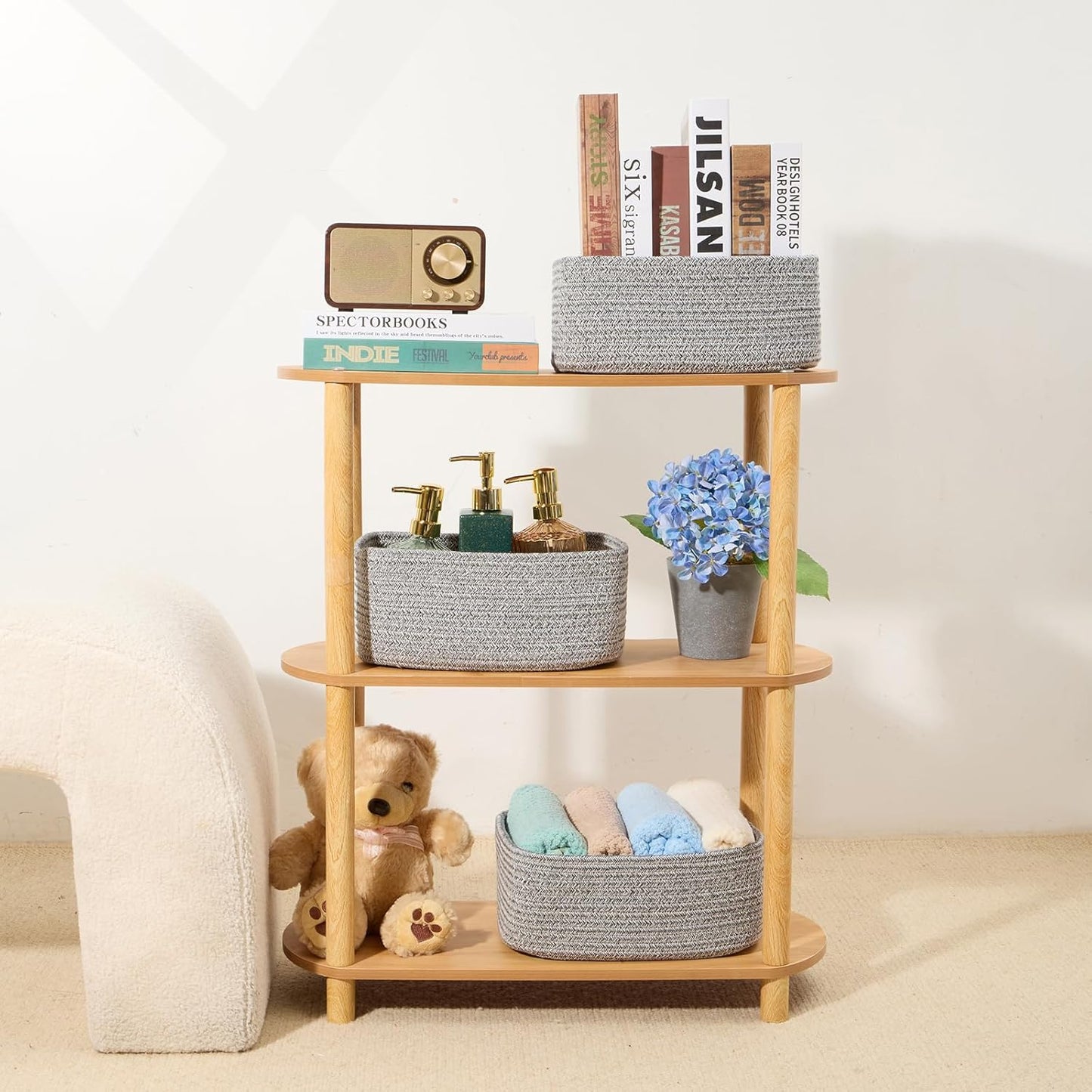MiniArk Small Storage Baskets for Organizing | Closet Organizer Bins | Shelf Toy Basket | Woven Rope Baskets | Cube Decorative Box | Shallow Basket | L11.5xW7.5xH4.7| Brown