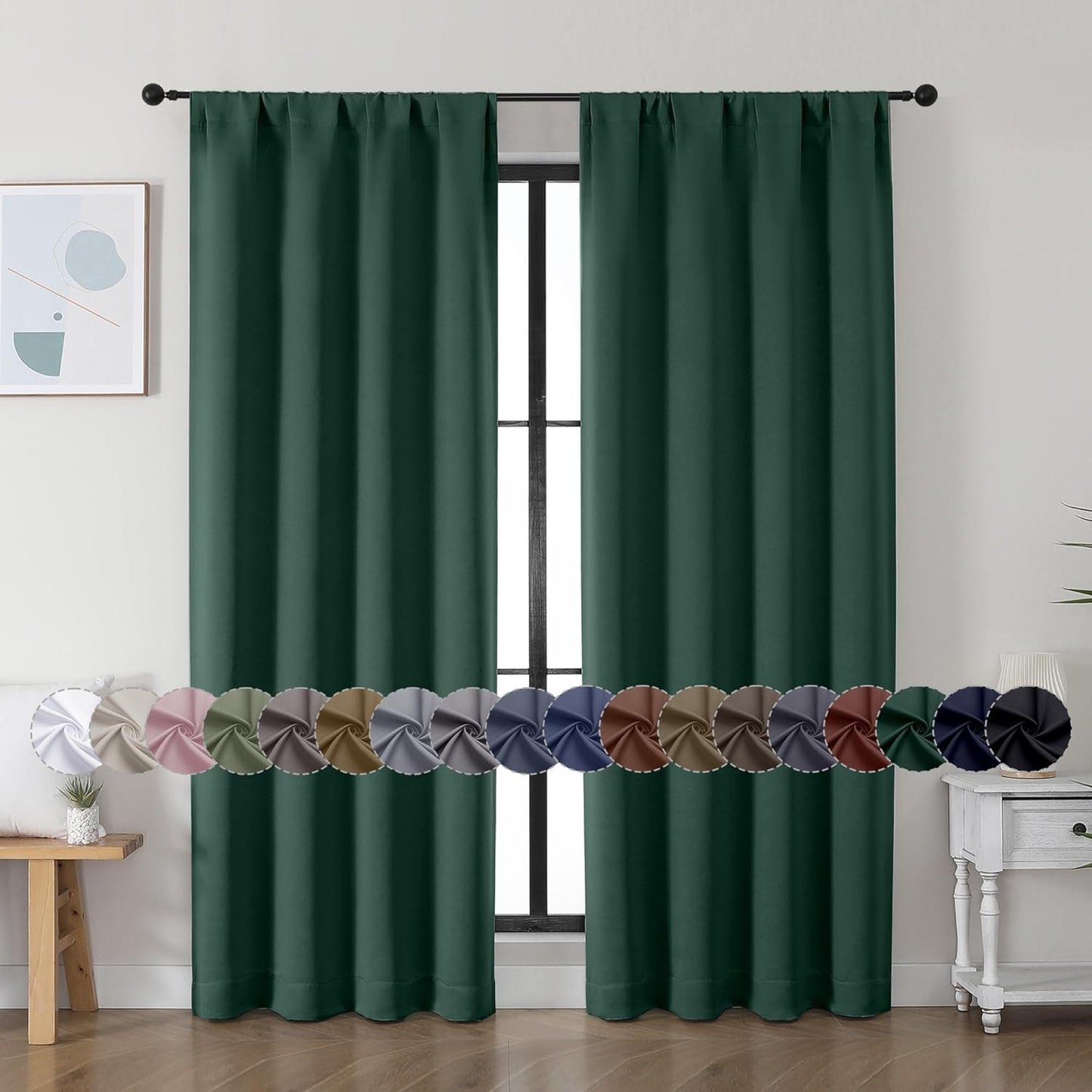 Simplebrand Ava Sage Green Blackout Curtains for Bedroom 63 Inch Length 2 Panels Set, Solid Thermal Insulated Energy Saving Rod Pocket Window Treatment Curtains Blackout Drapes, W40 x L63 Inch, Sage - Colors B