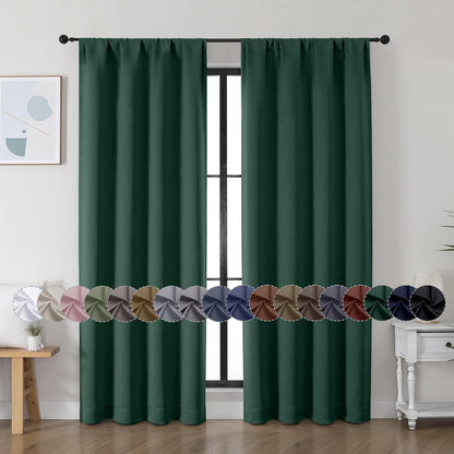 Simplebrand Ava Sage Green Blackout Curtains for Bedroom 63 Inch Length 2 Panels Set, Solid Thermal Insulated Energy Saving Rod Pocket Window Treatment Curtains Blackout Drapes, W40 x L63 Inch, Sage - Colors B