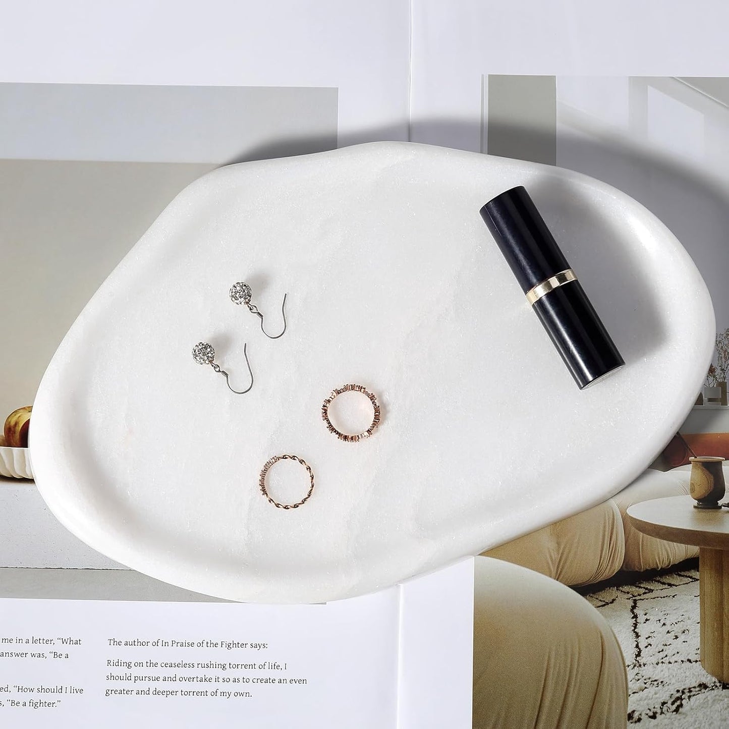 Koville Luxurious Natural Marble Vanity Tray, Cloud Shape Serving Stone Key Tray for Home Decor, 10" x 7" Marble Storage Trays for Bathroom, Stone Plate Holder for Perfume, Candle and Jewelry