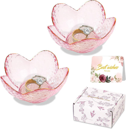 Purple Flower Jewelry Dish Glass Ring Holder Dish Jewelry Tray Cute Vanity Organizer Aesthetic Nightstand Bathroom Room Decor Trinket Dish Mothers Day Friendship Christmas Birthday Gifts for Women