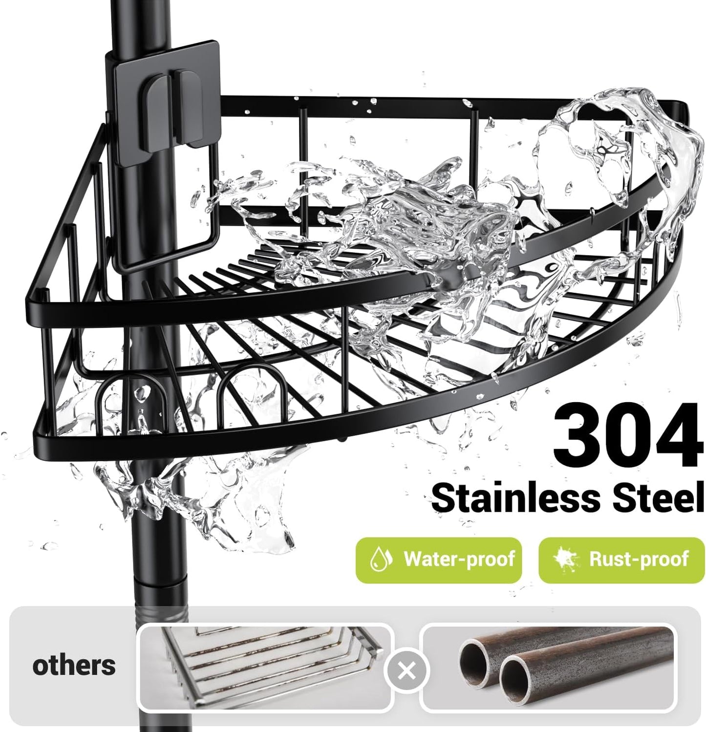 Aitatty Corner Shower Caddy Standing: 4-tier Rustproof Shower Organizer Shelf - Floor Shower Corner Shelf Rack Stand for Bathroom Black