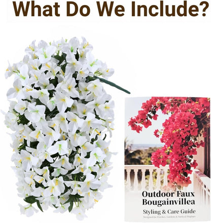 Artificial Flowers for Outdoors – 2 Bundles of UV-Resistant Artificial Bougainvillea, Realistic Silk Flowers for Front Porch, Patio, Garden, Window Boxes & Hanging Baskets (Hot Pink, 2)