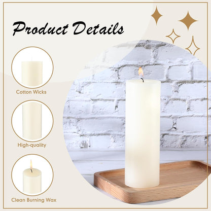 Lounsweer 12 Pack Ivory Pillar Candles Bulk Large Unscented Paraffin Wax Long Lasting Candles Clean Burning Supplies for Home Decor Wedding Party Dinner Bath Spa(2 x 8 Inch)