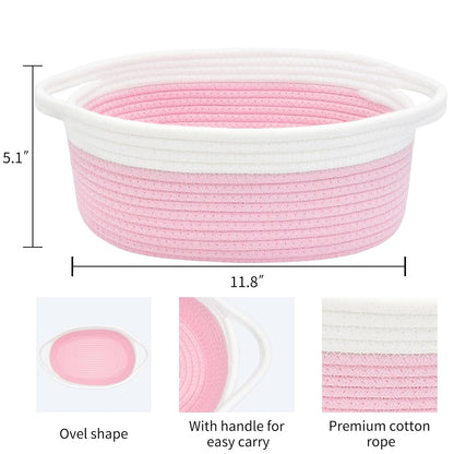 ABenkle Small Basket with Handles, Boho Decorative Rope Woven Dog Cat Toy Storage Bin Shelf Storage Organizer, Easter Christmas Gift Basket, 12"x8"x5", White