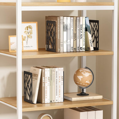 MaxGear Book Ends Tree Design Modern Bookends for Shelves, Non-Skid Bookend, Heavy Duty Metal Book Stopper for Books/DVDs, Decorative CD Holder & Video Game Organizer, 7 x 4.7 x 3.5”, Black