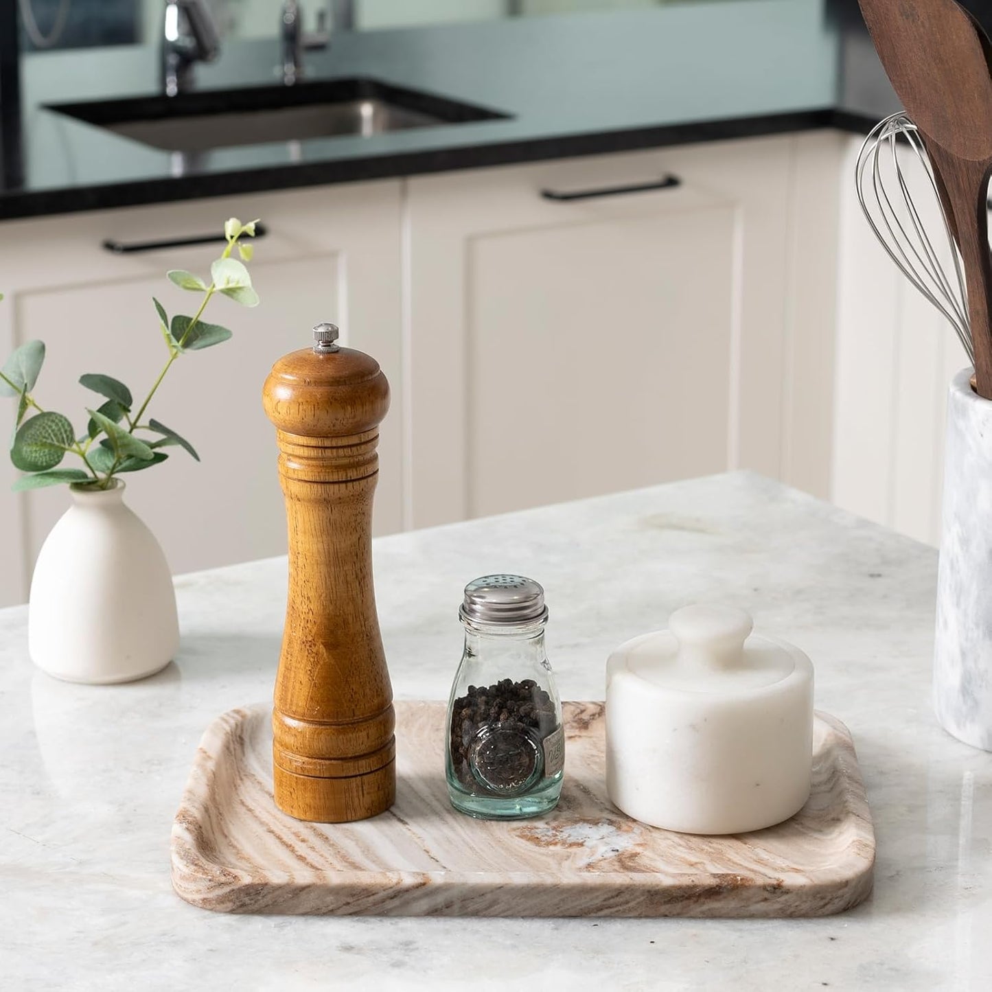 Koville Romano Travertine Tray, 12"x8" Natural Stone Vanity Tray for Countertop Bathroom Kitchen Dresser, Decorative Marble Catchall Trays for Perfume Jewelry, Rectangular Serving Tray(Beige)
