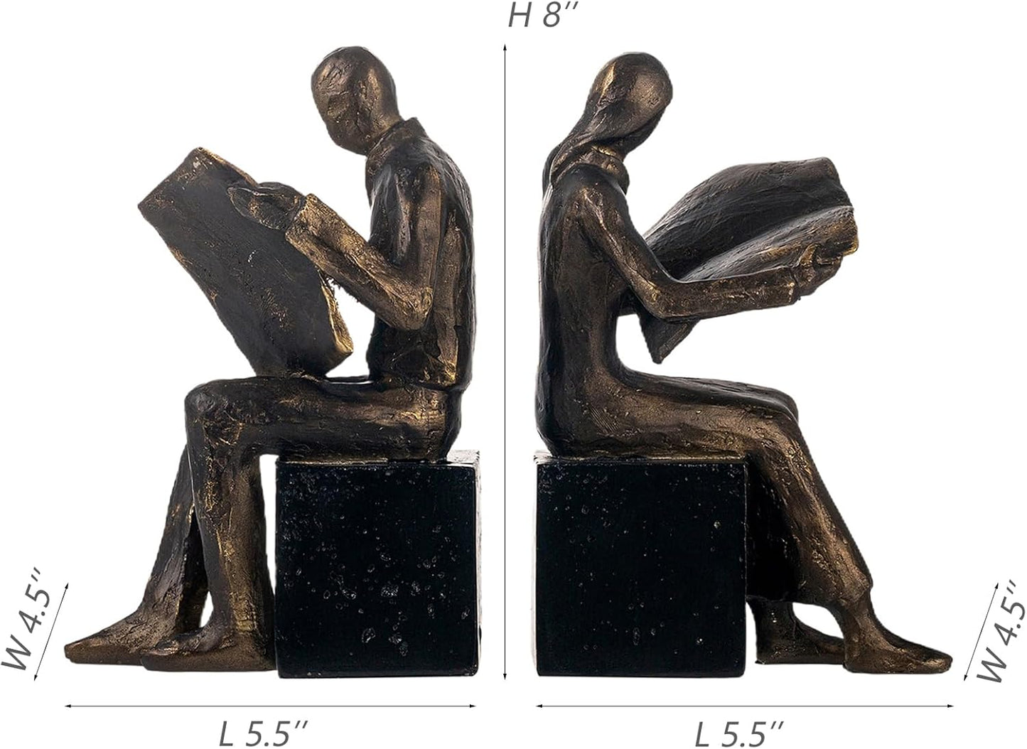 Lukitas Thinker Decorative Bookends, Non-Slip Book Holder, Book Ends for Shelves Living Room Office Home Decor, Resin, 1Pair/2Piece 9''