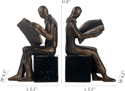 Lukitas Thinker Decorative Bookends, Non-Slip Book Holder, Book Ends for Shelves Living Room Office Home Decor, Resin, 1Pair/2Piece 9''