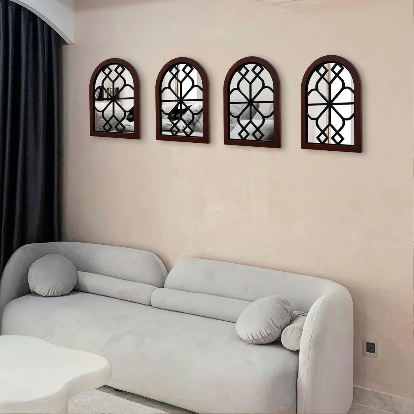ZEXUIRU 4 Set. Rustic Wall Mirrors for Bedroom Bathroom Living Room Entryway Wood Farmhouse Square Easy to Hang Framed Decorative Accent Hanging Wall-Mounted Mirror Set for Living Room - Black