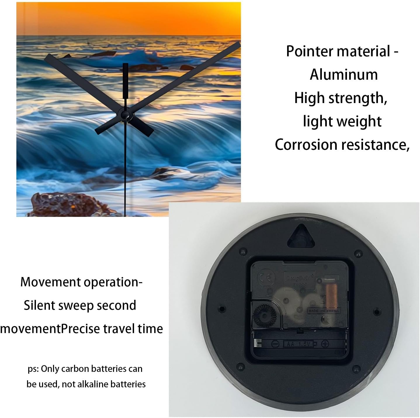 Beach Wall Clock Battery Operated 12 Inch Glass Wall Clock Non Ticking Analog Blue Wall Clocks for Bedroom Living Room Office Decor