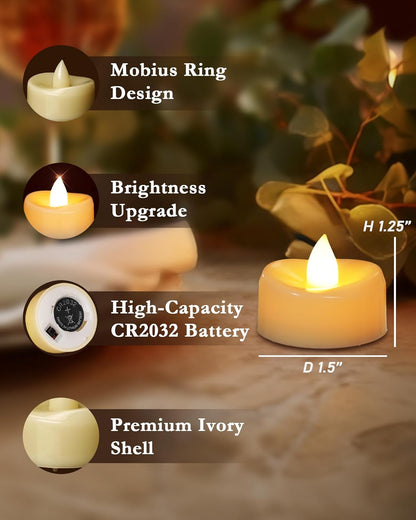merrynights LED Candles, Tea Lights Candles Battery Operated Bulk, 50-Pack Long-Lasting 200 Hours Flameless Tealight Candles, Realistic Tea Lights for Christmas Halloween Wedding, 1.5'' D X 1.25'' H