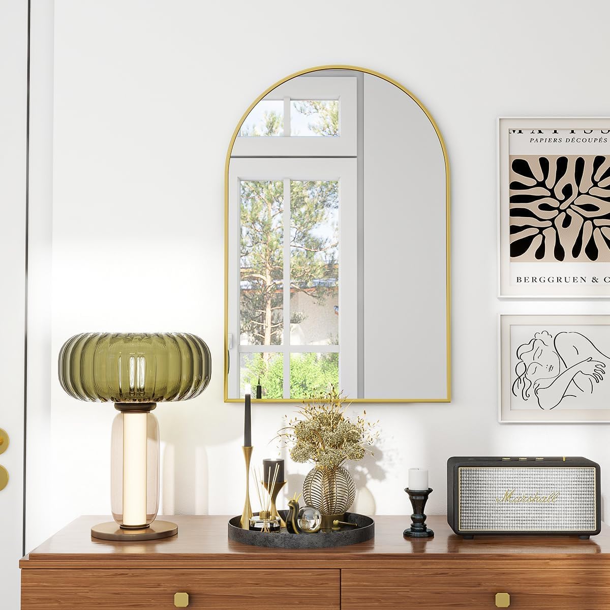 VooBang Arched Wall Mirror, 24 x 36 inch Arch Bathroom Mirror, Wall Mounted Vanity Mirror with Arch Metal Frame, Modern Bathroom Vanity Mirror for Bedroom, Living Room, Hanging or Leaning, Black