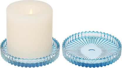 Vixdonos 3.8 Inch Glass Pillar Candle Holder Set Pack 2 Gear Round Plate Serrated Candle Stand for Table Centerpieces,Party, Wedding and Home Decor